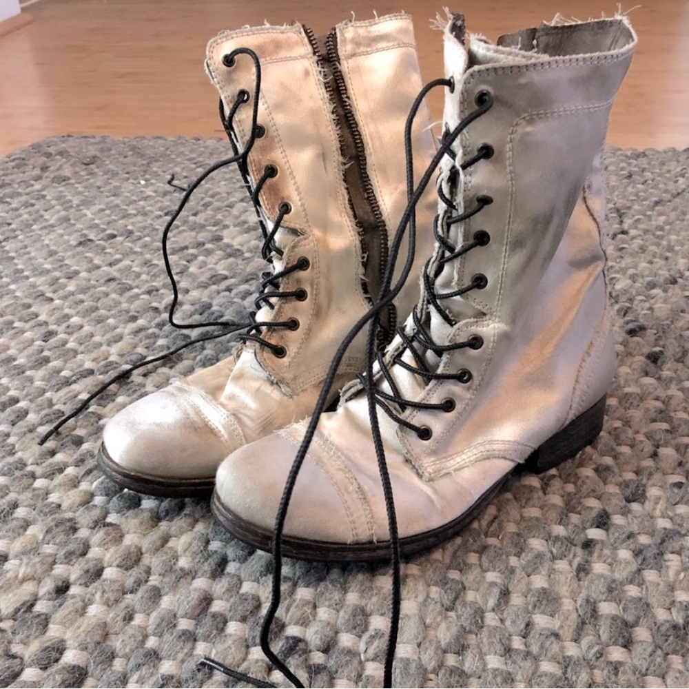 Free People White/Silver Satin Boots